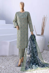 Hz Organic Unstitched 3 Piece Co Ords Printed Lawn Suit-OC-504