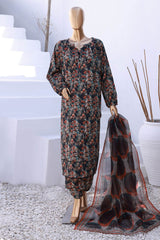 Hz Organic Unstitched 3 Piece Co Ords Printed Lawn Suit-OC-505