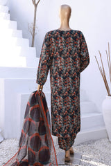 Hz Organic Unstitched 3 Piece Co Ords Printed Lawn Suit-OC-505