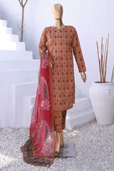 Hz Organic Unstitched 3 Piece Co Ords Printed Lawn Suit-OC-506