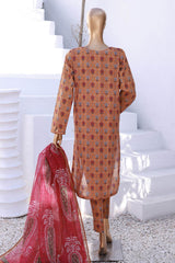 Hz Organic Unstitched 3 Piece Co Ords Printed Lawn Suit-OC-506
