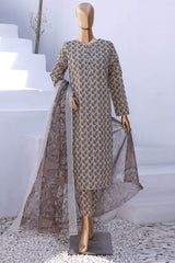 Hz Organic Unstitched 3 Piece Co Ords Printed Lawn Suit-OC-507
