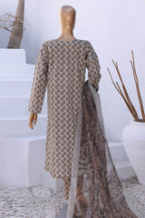 Hz Organic Unstitched 3 Piece Co Ords Printed Lawn Suit-OC-507