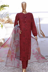 Hz Organic Unstitched 3 Piece Co Ords Printed Lawn Suit-OC-508