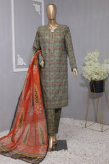 Hz Organic Unstitched 3 Piece Co Ords Printed Lawn Suit-OC-510