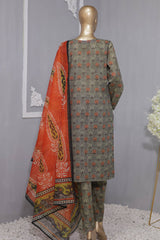 Hz Organic Unstitched 3 Piece Co Ords Printed Lawn Suit-OC-510