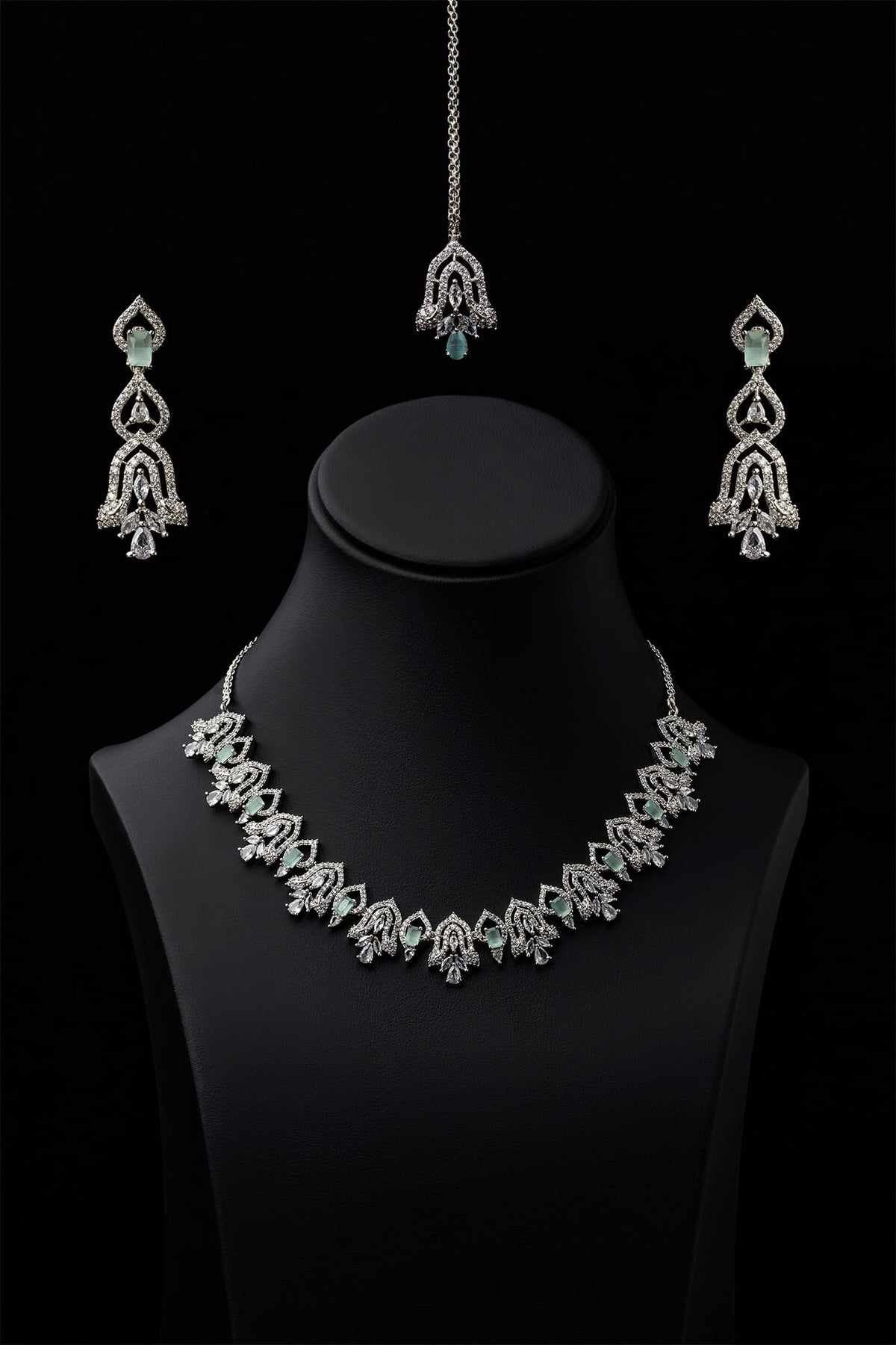 Zircons Necklace Sets Vol-02 by Somana G 2023-OLJ-023-Mint Green