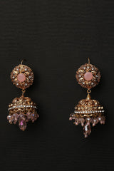 Earrings-OLJ-781-Golden And Pink