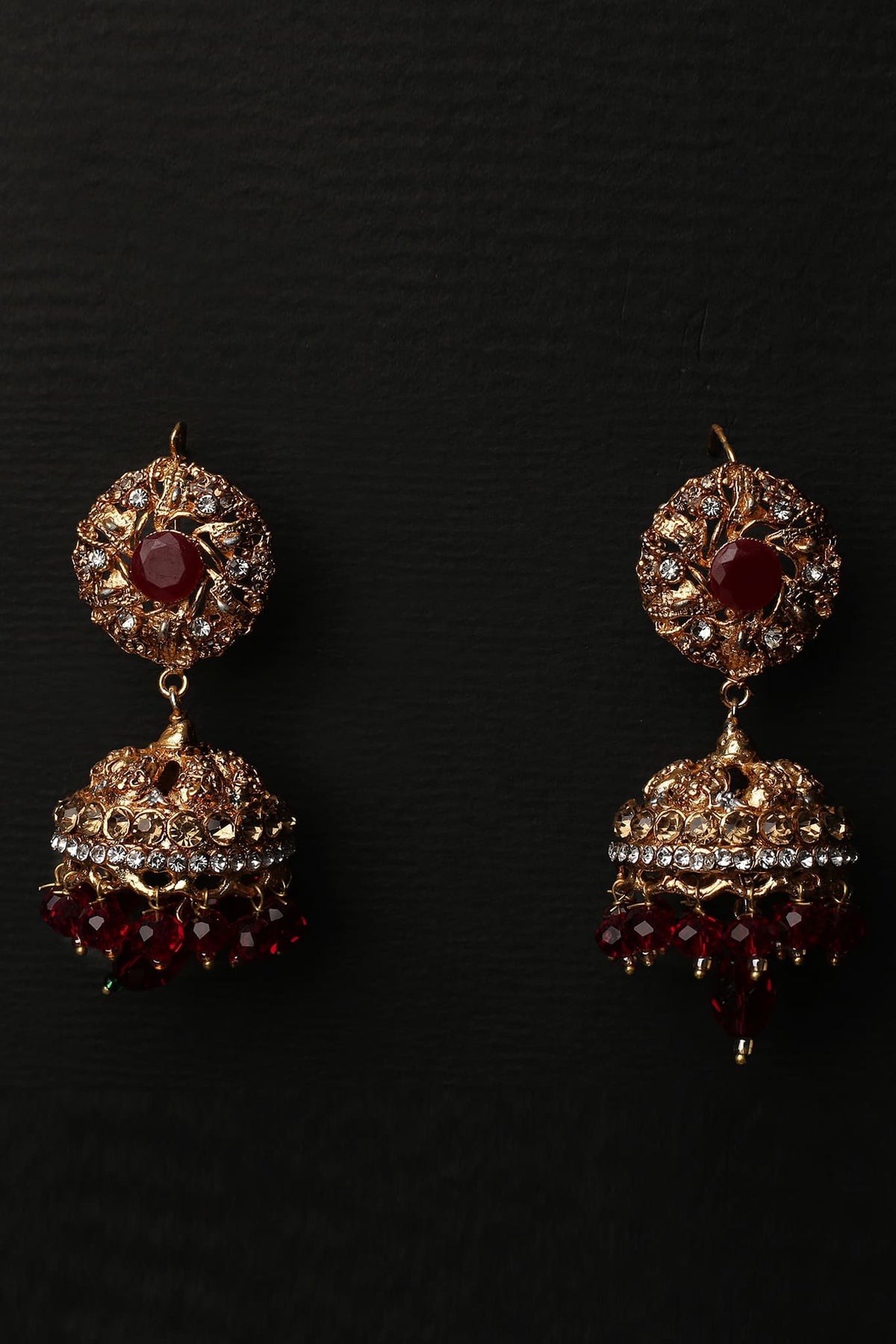 Earrings-OLJ-783-Golden And Maroon
