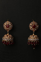 Earrings-OLJ-783-Golden And Maroon