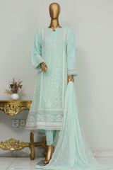 Bin Saeed Stitched 3 Piece Luxury Emb Chiffon Frock Vol-03 Collection-OMSC-1674-Ferozi