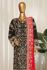 Bin Saeed Stitched 3 Piece Emb Chiffon Suit-OMSC-1788-Black