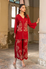 Dhaga Stitched Summer Women Suit-Persimmon