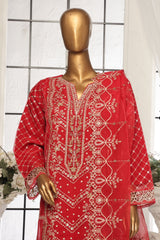 Bin Saeed Stitched 3 Piece Luxury Emb Organza Collection'2025-OWS-1588-Red