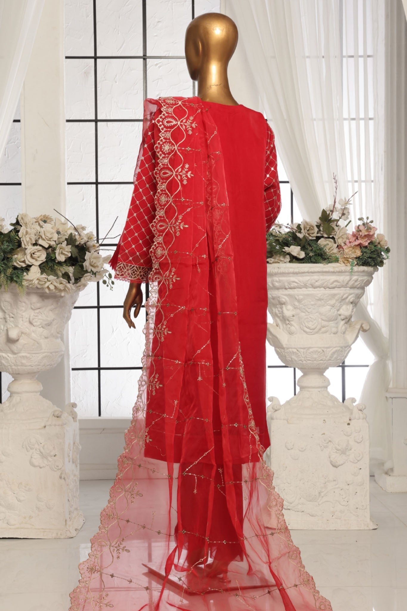 Bin Saeed Stitched 3 Piece Luxury Emb Organza Collection'2025-OWS-1588-Red