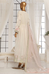 Bin Saeed Stitched 3 Piece Luxury Emb Organza Frock Suit-OWS-1830-White