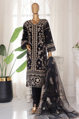 Bin Saeed Stitched 3 Piece Luxury Emb Chiffon Suit-OWS-1896-Black