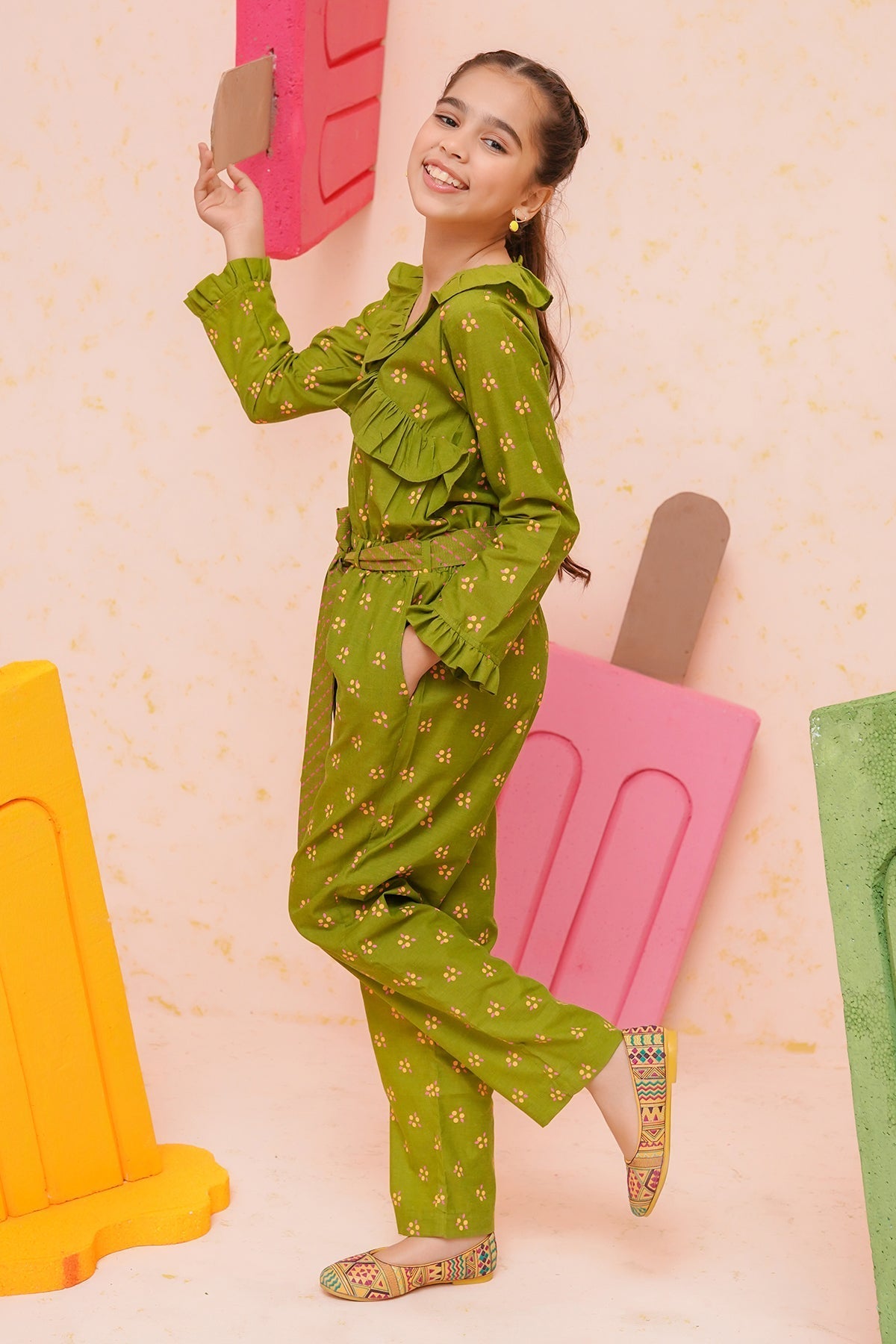 Chambray Cotton Printed Jumpsuit - Wear Ochre