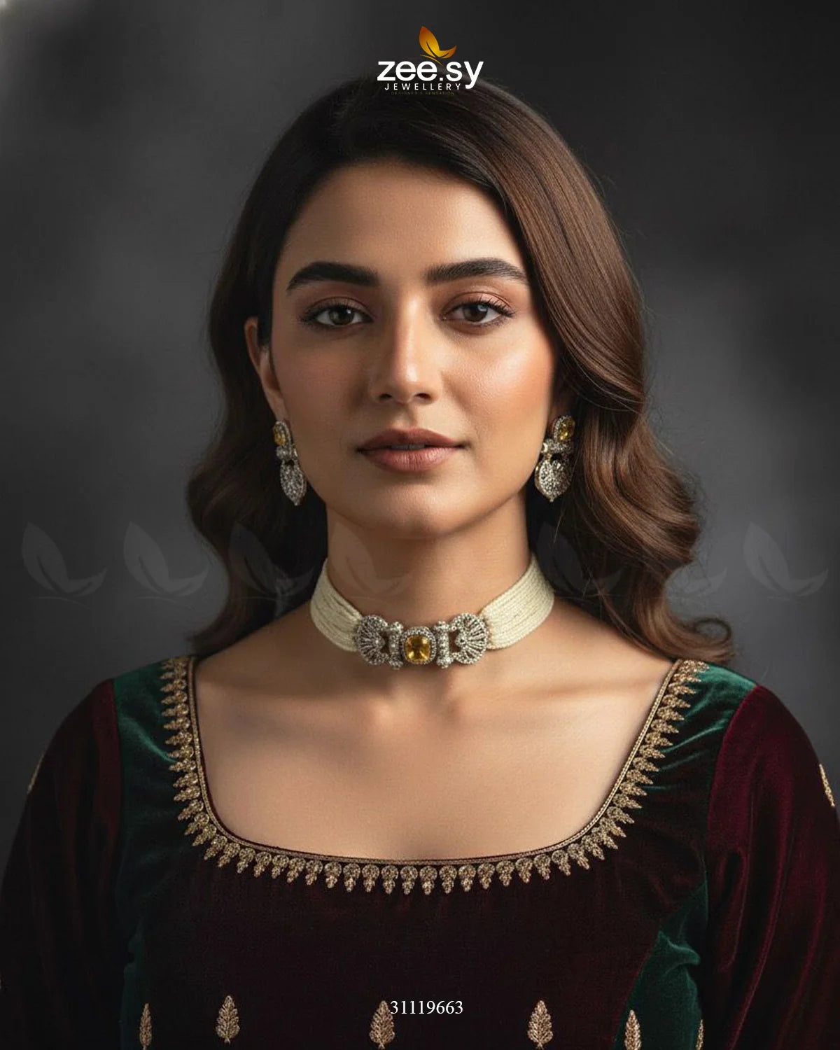 Obelisk Rhodium Polished Choker Set - Zeesy Jewellery