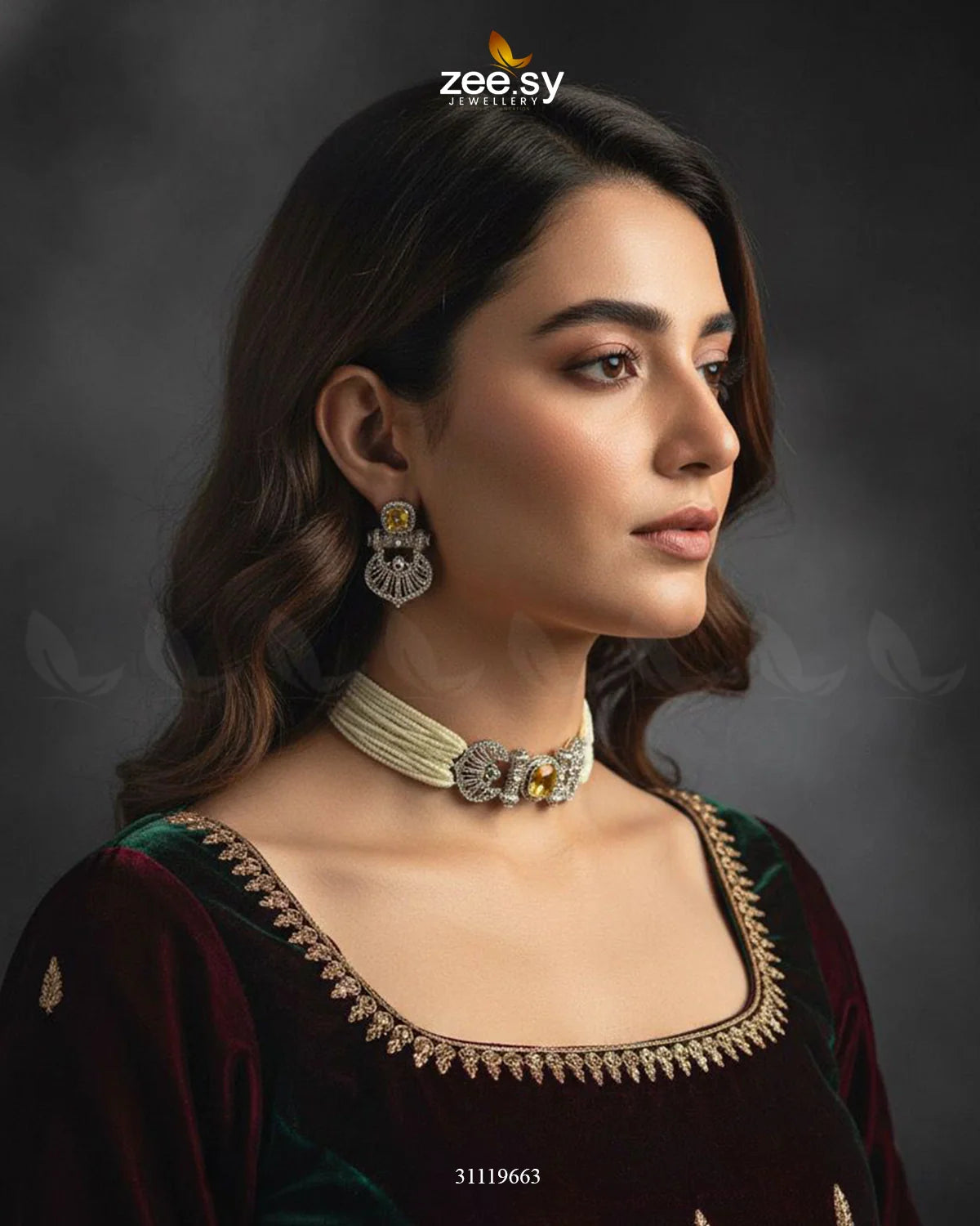 Obelisk Rhodium Polished Choker Set - Zeesy Jewellery