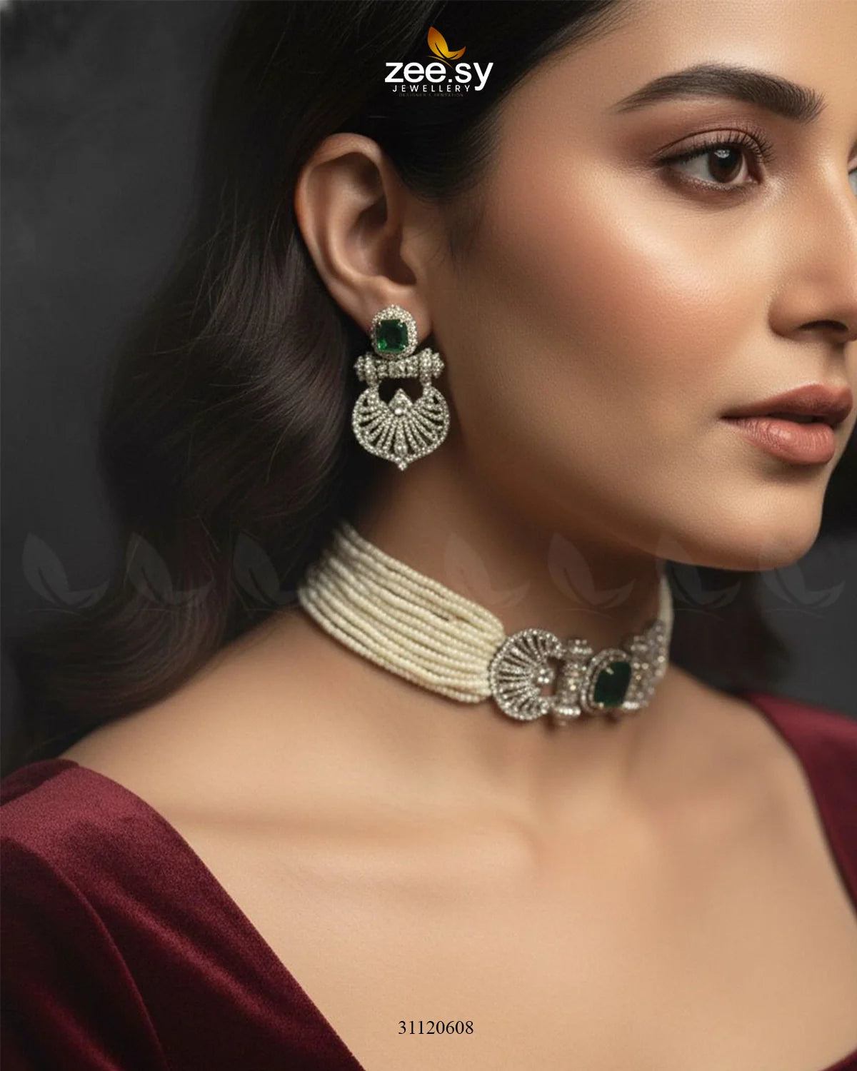 Obelisk Rhodium Polished Choker Set - Zeesy Jewellery