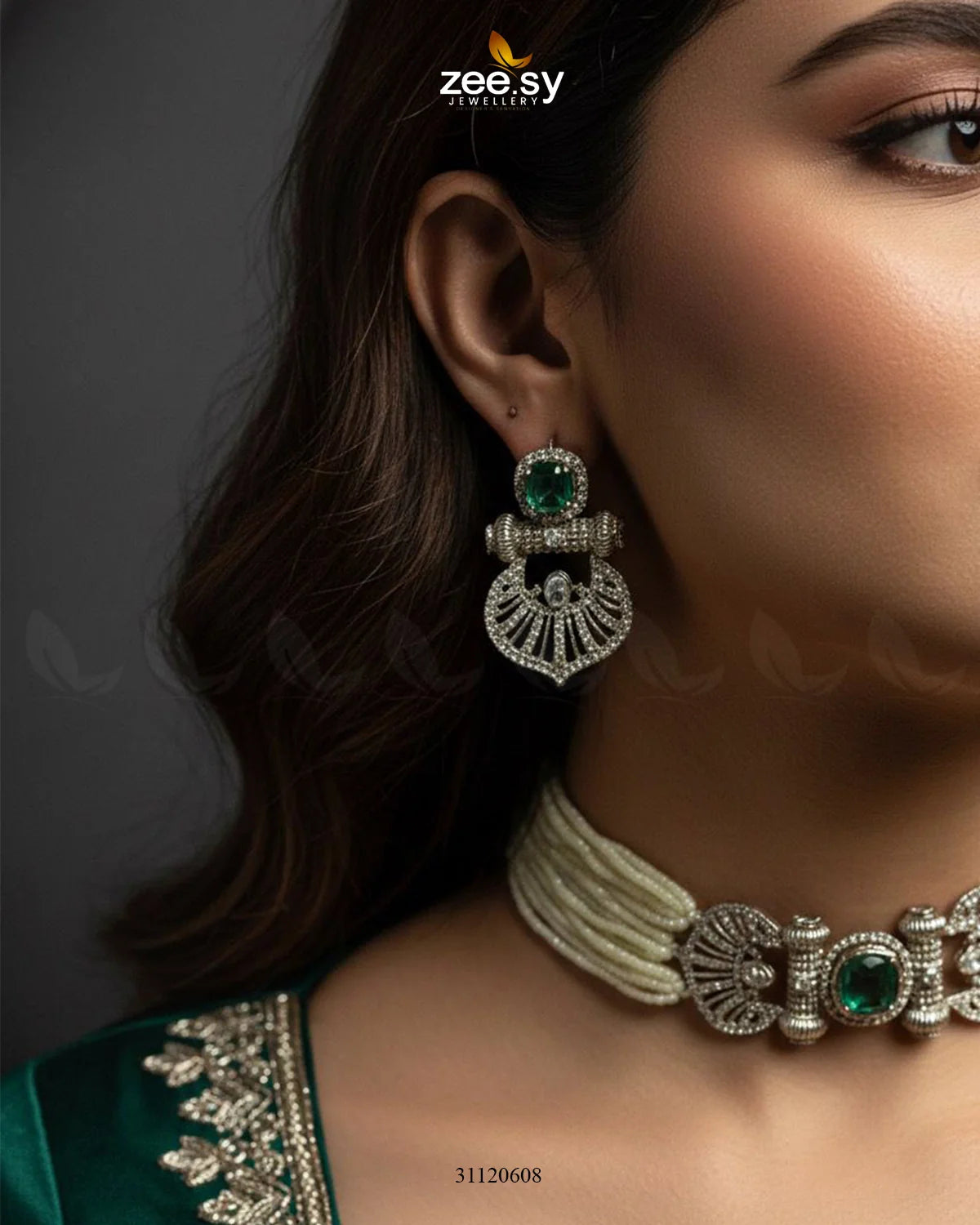 Obelisk Rhodium Polished Choker Set - Zeesy Jewellery