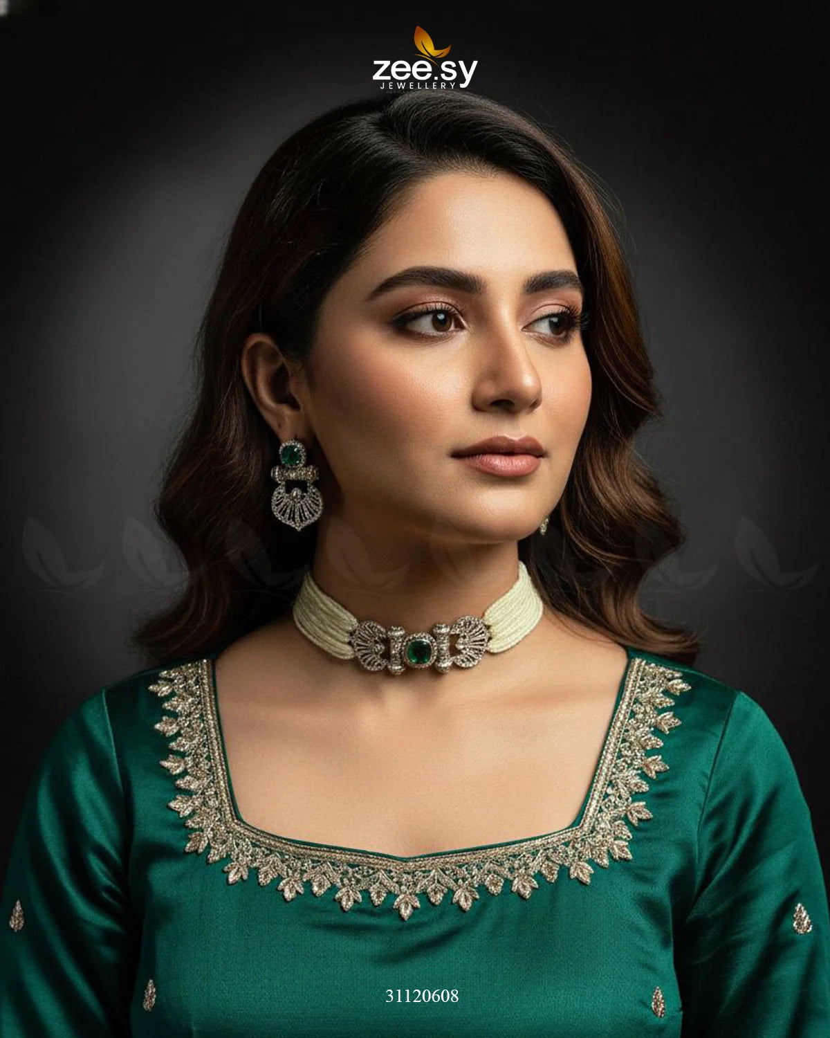 Obelisk Rhodium Polished Choker Set - Zeesy Jewellery