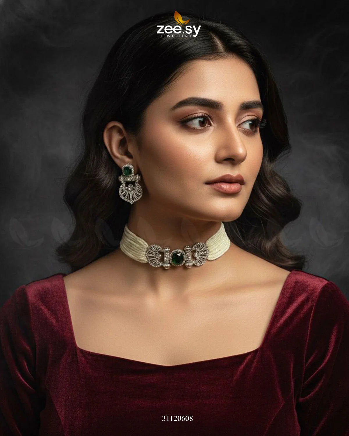 Obelisk Rhodium Polished Choker Set - Zeesy Jewellery