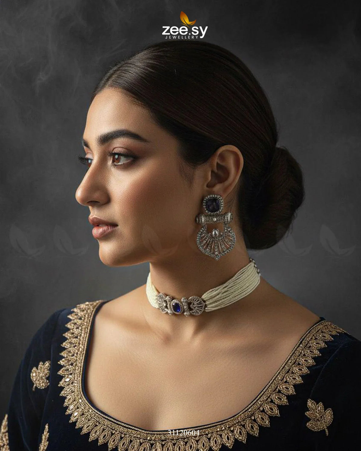 Obelisk Rhodium Polished Choker Set - Zeesy Jewellery