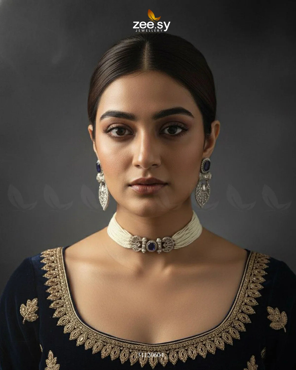 Obelisk Rhodium Polished Choker Set - Zeesy Jewellery