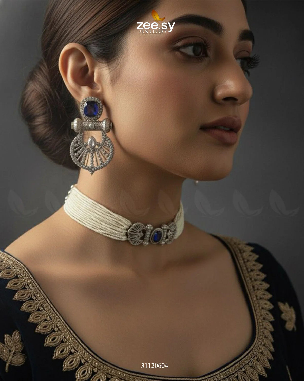 Obelisk Rhodium Polished Choker Set - Zeesy Jewellery