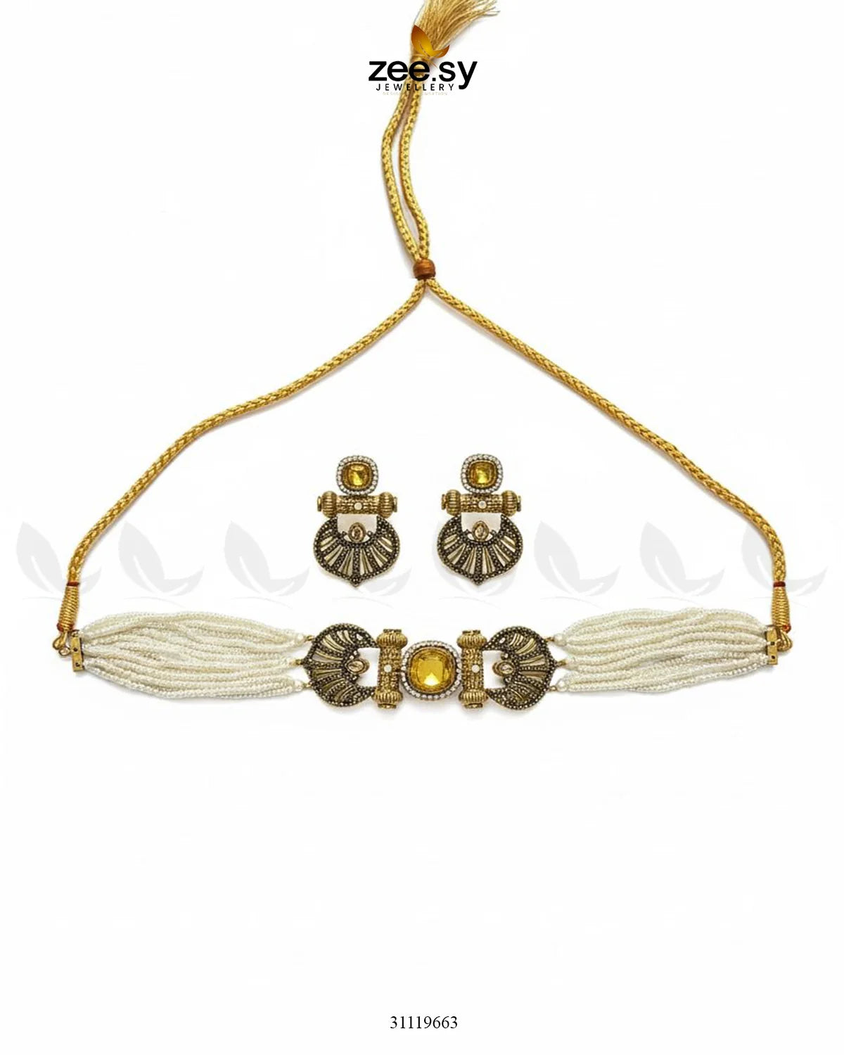 Obelisk Rhodium Polished Choker Set - Zeesy Jewellery