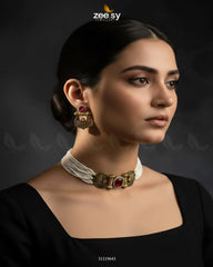 Obelisk Rhodium Polished Choker Set - Zeesy Jewellery