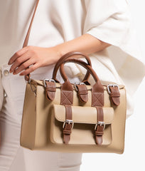 RTW Creation - Off-white with brown wilderness satchel bag