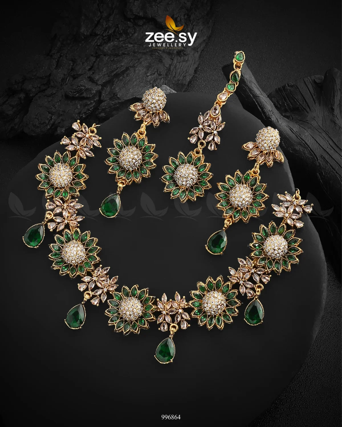 Oleander Necklace Set Green - Zeesy Jewellery