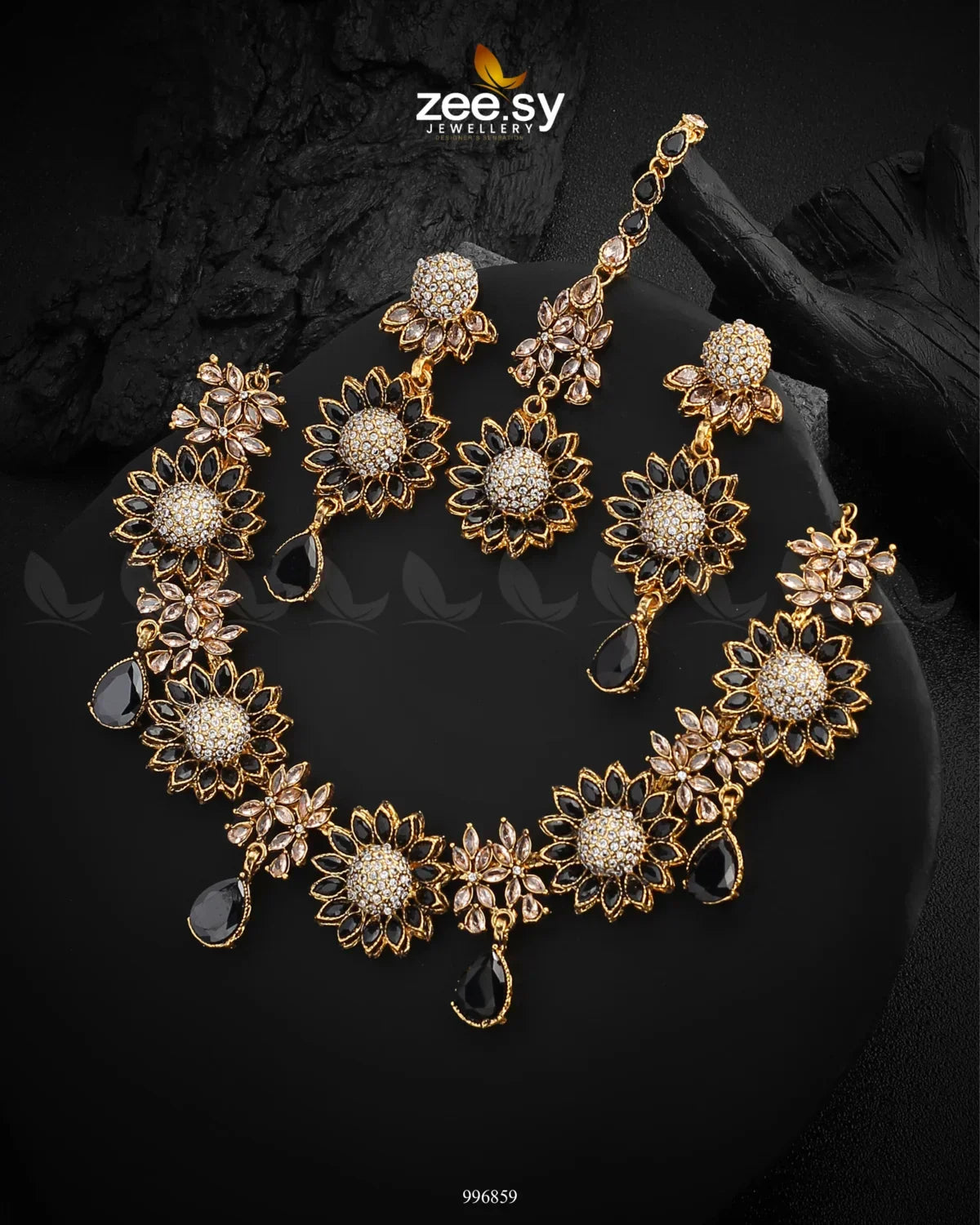 Oleander Necklace Set Golden Black - Zeesy Jewellery