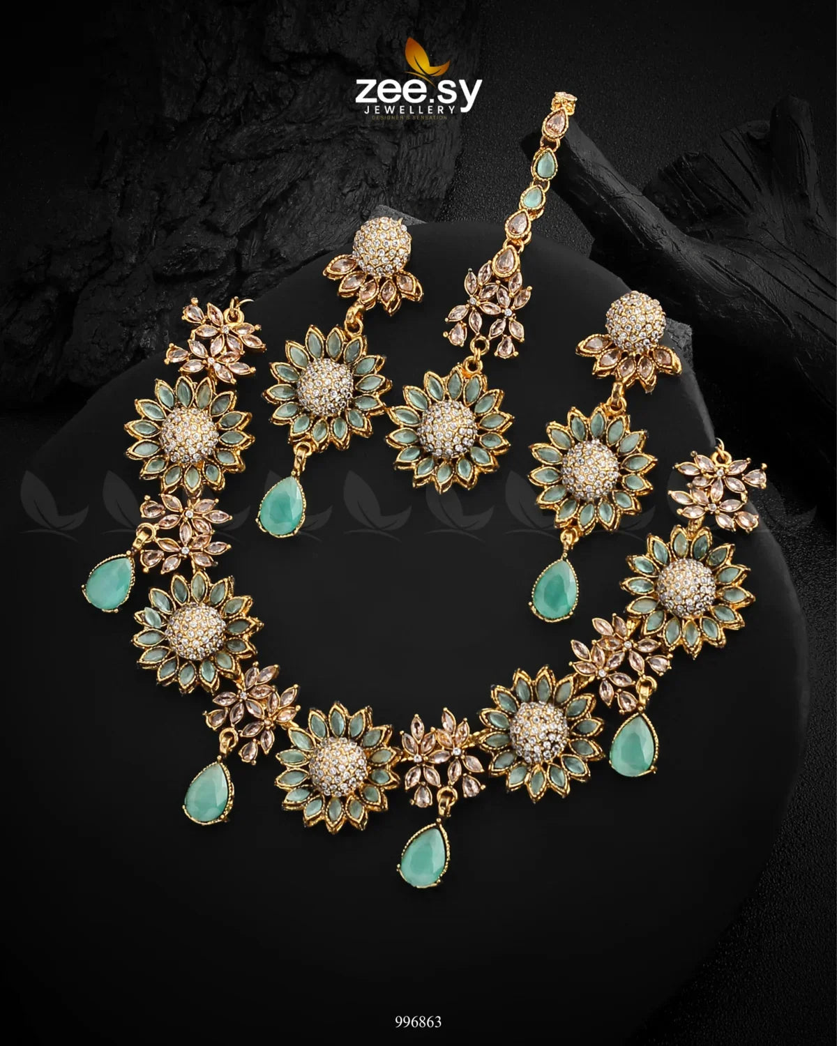 Oleander Necklace Set Mint Green - Zeesy Jewellery