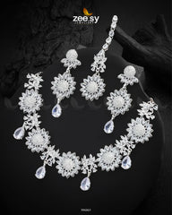 Oleander Necklace Set Silver White - Zeesy Jewellery