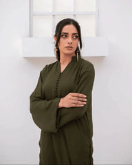 Zauk Stitched Co Ords Solids Set Suit-Olive Green