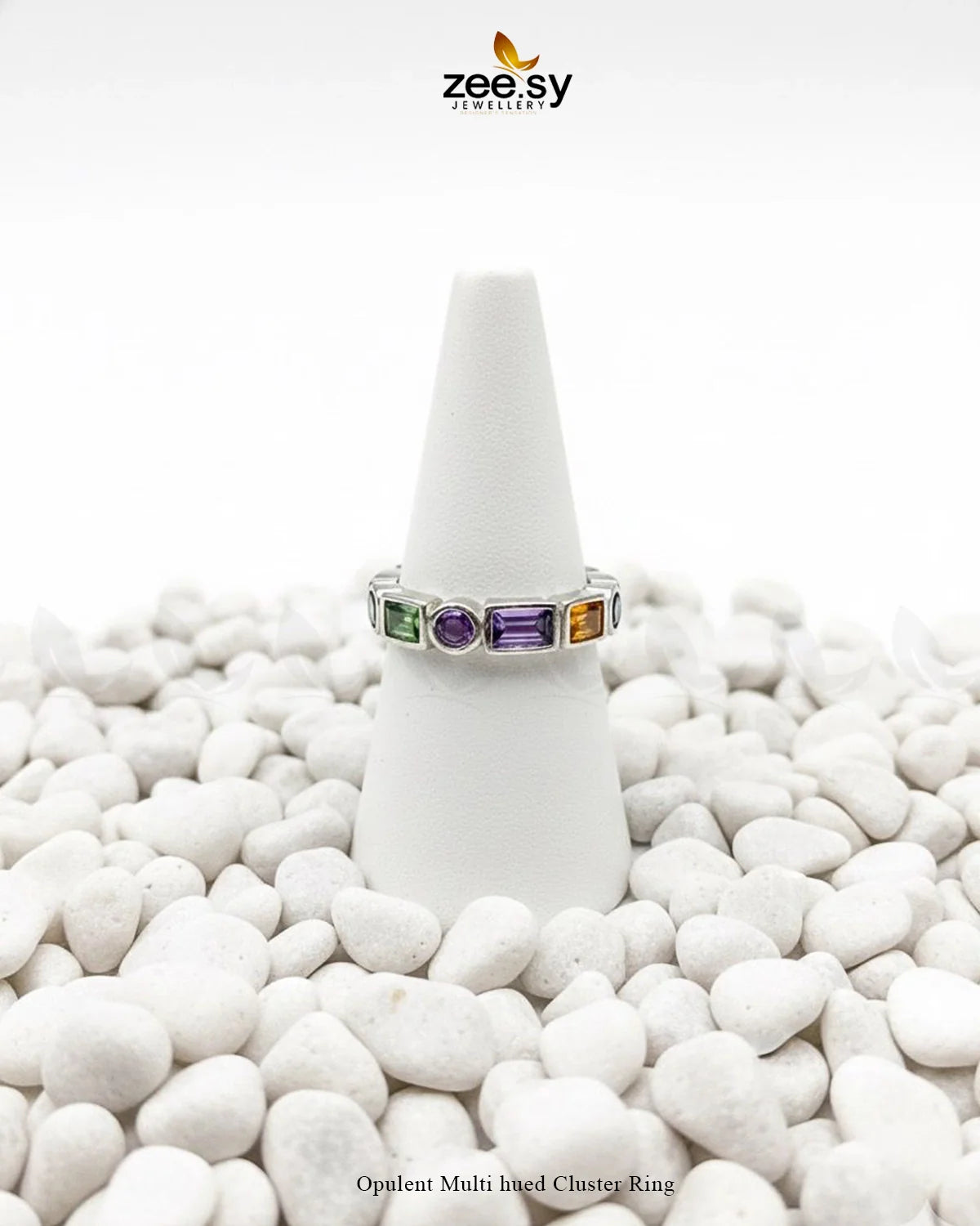 Opulent Multi hued Cluster Ring - Zeesy Jewellery