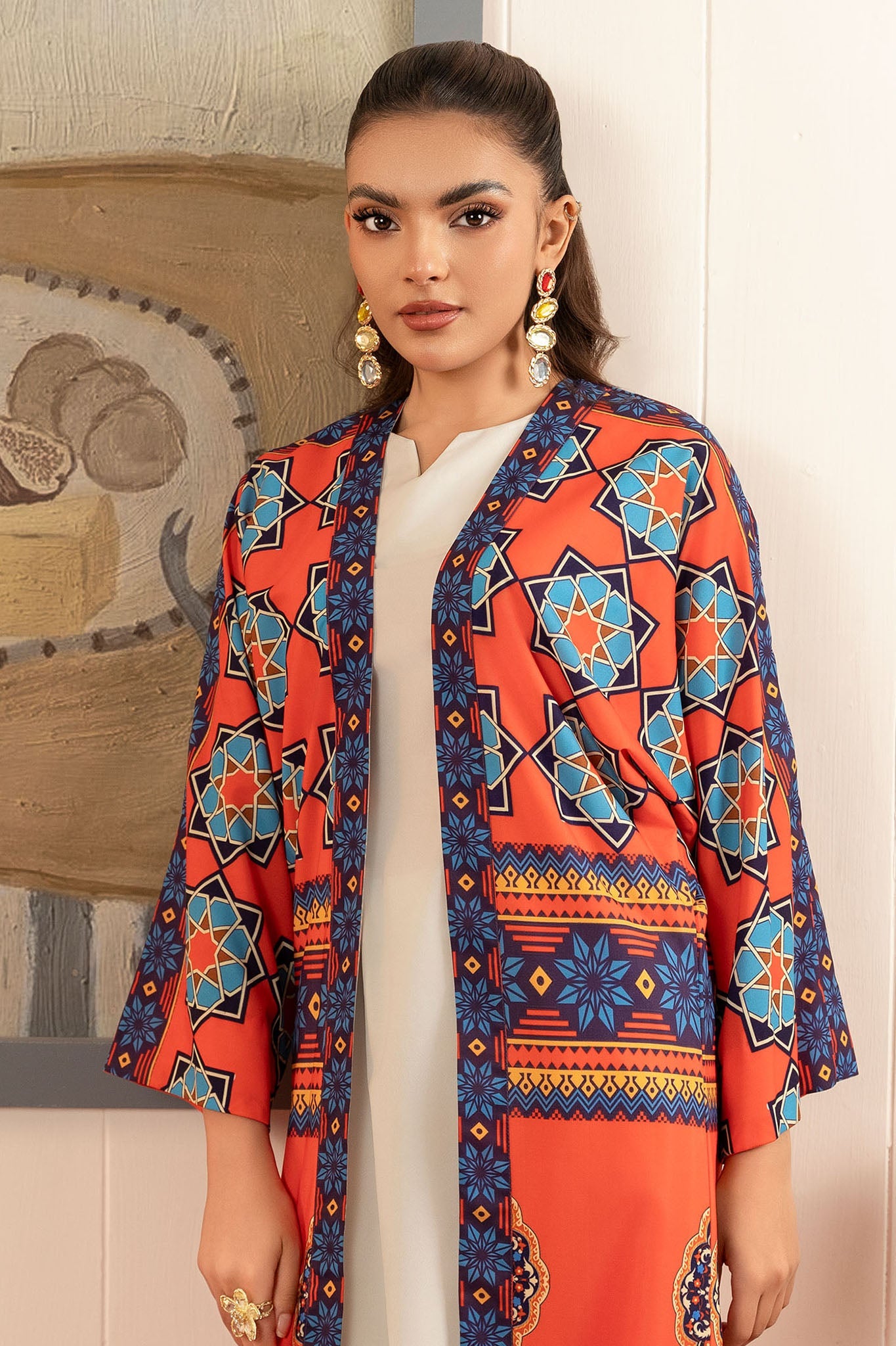 Zebaish By Stitch Vibes Stitched Shirts Collection'2024-Orange Daisy Shrug