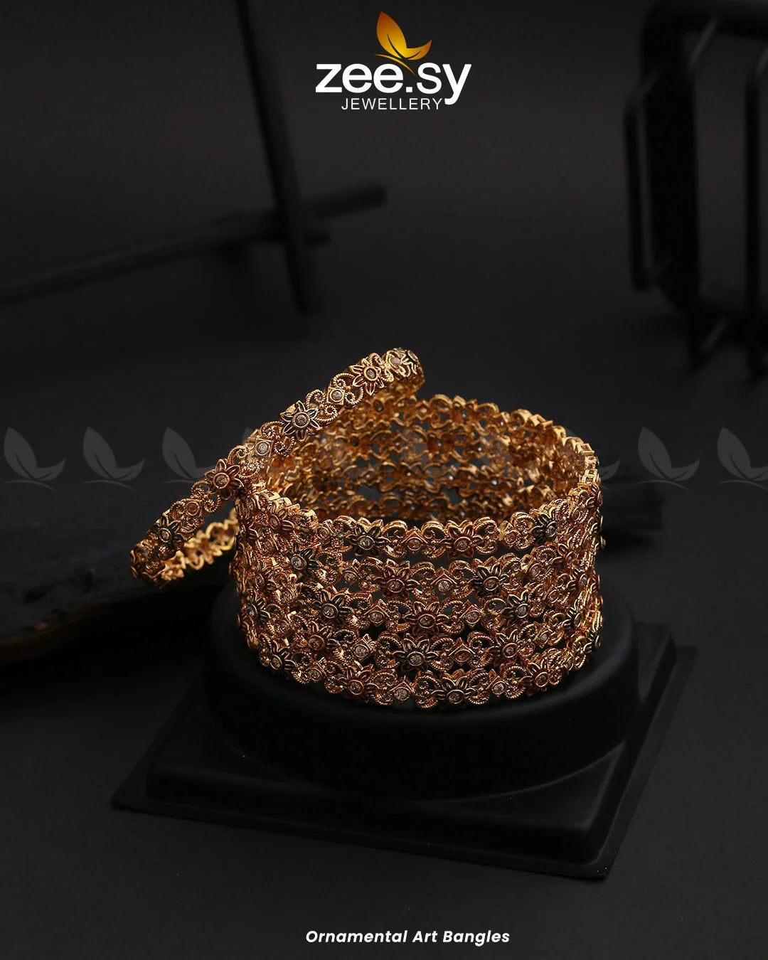Ornamental Art Bangles Champagne - Zeesy Jewellery