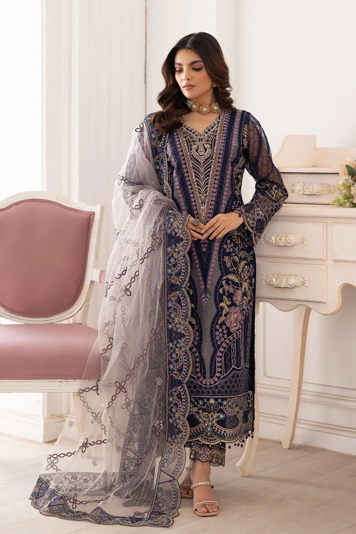 Dastoor by Ramsha Unstitched 3 Piece  Organza Vol-02 Collection'2025-P-202