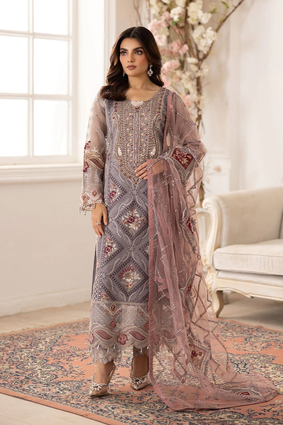 Dastoor by Ramsha Unstitched 3 Piece  Organza Vol-02 Collection'2025-P-205
