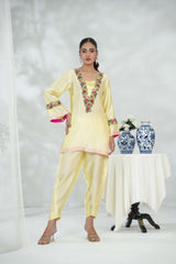 Silcot Stitched 2 Piece Silk Collection-Lemon blossom Silk Ensemble
