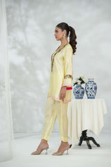 Silcot Stitched 2 Piece Silk Collection-Lemon blossom Silk Ensemble