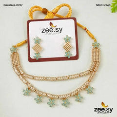 PARTY WEAR NECKLACE-0707 Mint Green - Zeesy Jewellery