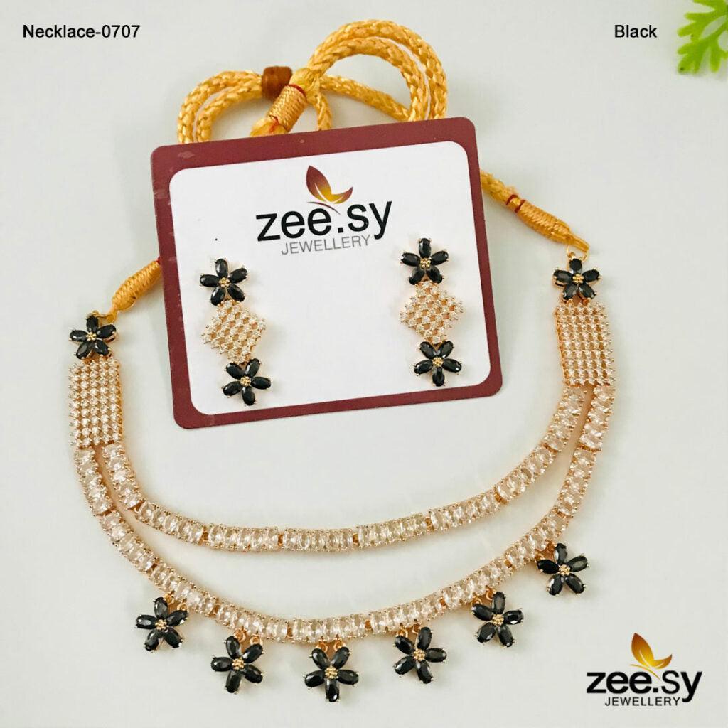 PARTY WEAR NECKLACE-0707 Black - Zeesy Jewellery