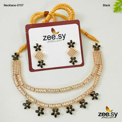 PARTY WEAR NECKLACE-0707 Black - Zeesy Jewellery