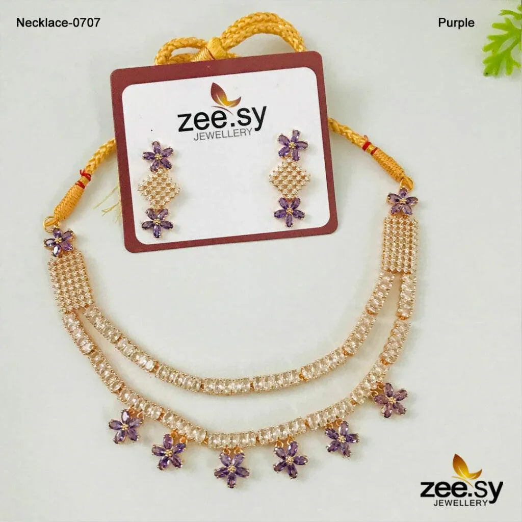 PARTY WEAR NECKLACE-0707 Purple - Zeesy Jewellery